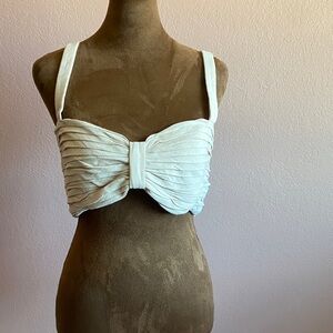 MAHINA Cream Pleated Bow Front Crop Top